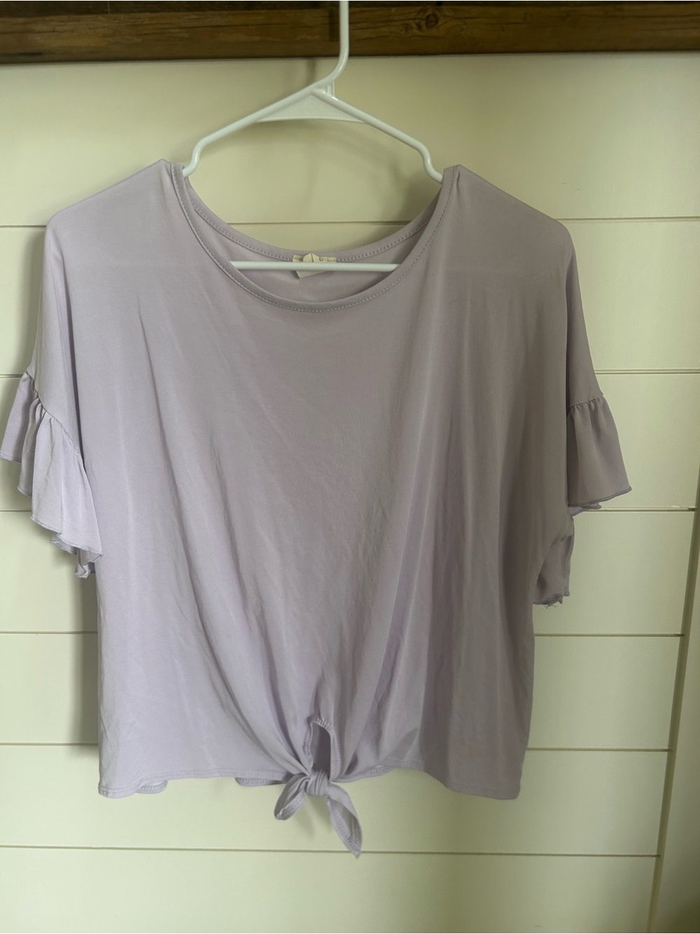 Women's Lavender Tie-Front Ruffle Sleeve Top